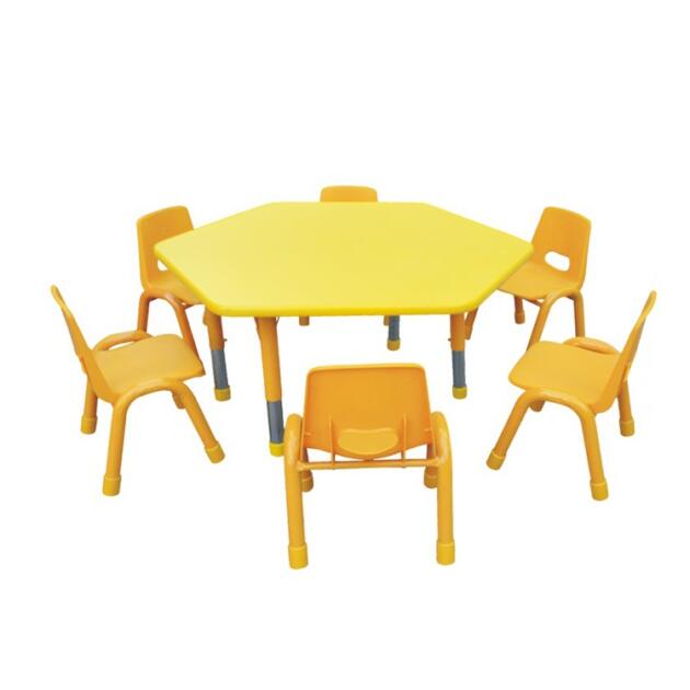 Εξάγωνο Πτυσσόμενο Ξύλινο Τραπέζι - Κίτρινο